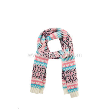 Girl's Knitted Jacquard Snow Pattern Christmas Scarf